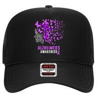 AlzheimerS Awareness Butterflies Purple Ribbon High Crown Mesh Back Trucker Hat