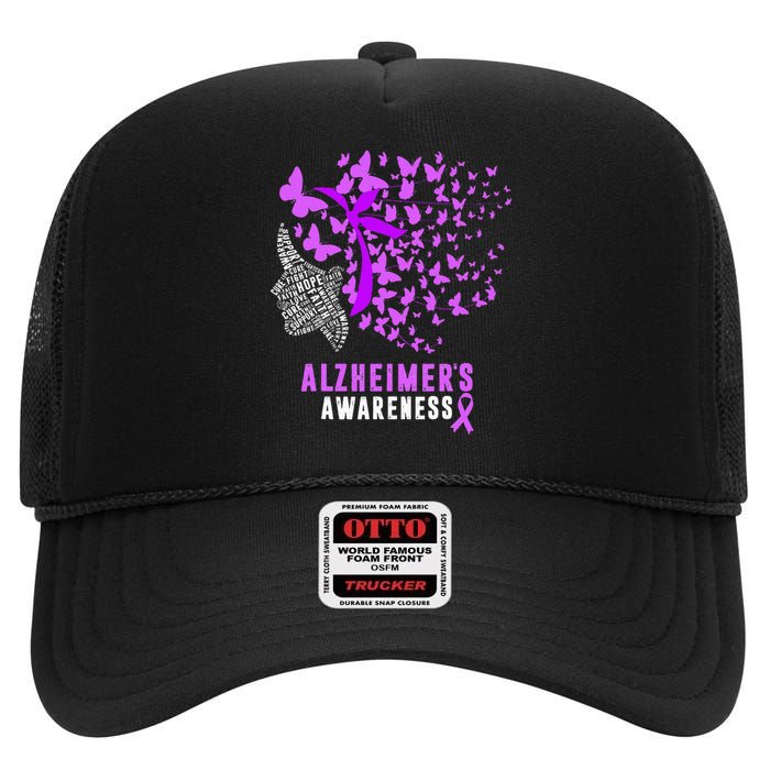 AlzheimerS Awareness Butterflies Purple Ribbon High Crown Mesh Back Trucker Hat