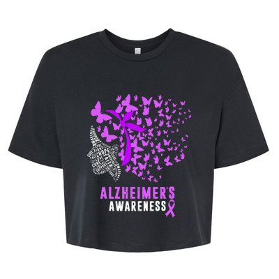 AlzheimerS Awareness Butterflies Purple Ribbon Bella+Canvas Jersey Crop Tee