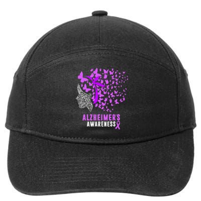 AlzheimerS Awareness Butterflies Purple Ribbon 7-Panel Snapback Hat