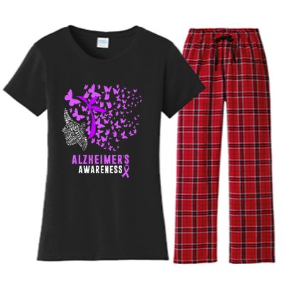 AlzheimerS Awareness Butterflies Purple Ribbon Women's Flannel Pajama Set