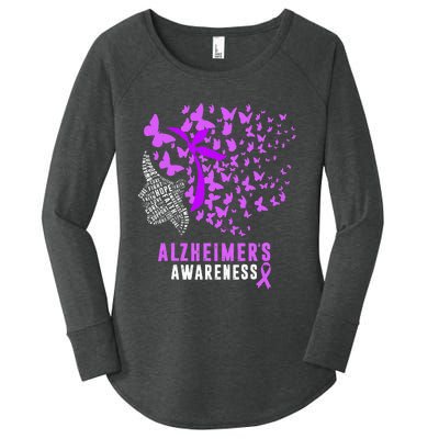 AlzheimerS Awareness Butterflies Purple Ribbon Women's Perfect Tri Tunic Long Sleeve Shirt