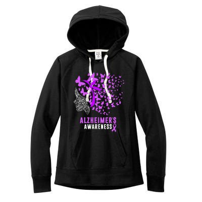 AlzheimerS Awareness Butterflies Purple Ribbon Women's Fleece Hoodie