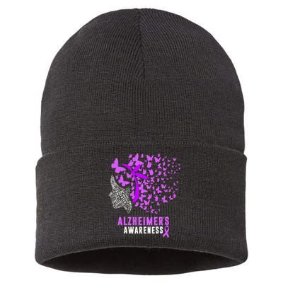 AlzheimerS Awareness Butterflies Purple Ribbon Sustainable Knit Beanie