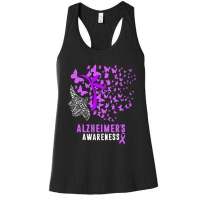 AlzheimerS Awareness Butterflies Purple Ribbon Women's Racerback Tank