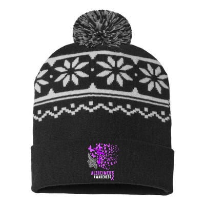 AlzheimerS Awareness Butterflies Purple Ribbon USA-Made Snowflake Beanie