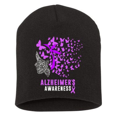 AlzheimerS Awareness Butterflies Purple Ribbon Short Acrylic Beanie