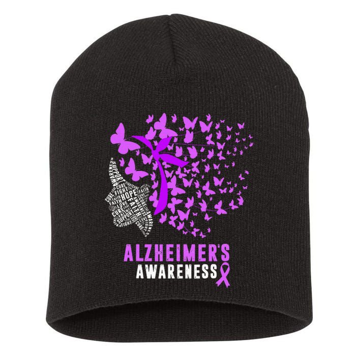 AlzheimerS Awareness Butterflies Purple Ribbon Short Acrylic Beanie