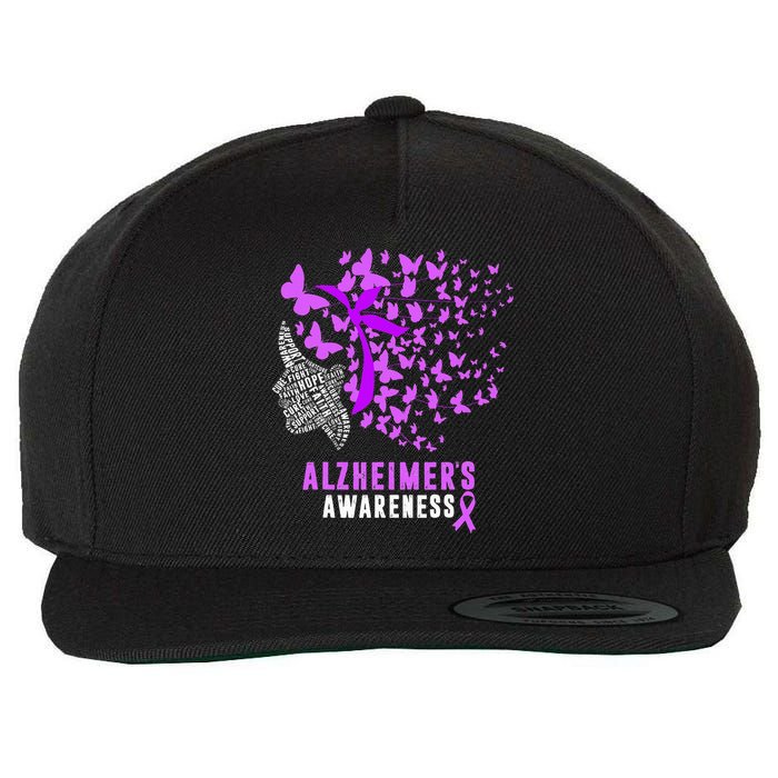 AlzheimerS Awareness Butterflies Purple Ribbon Wool Snapback Cap