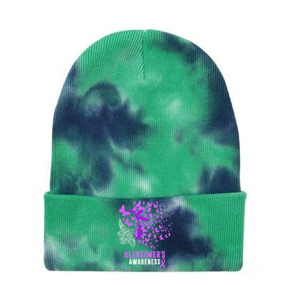 AlzheimerS Awareness Butterflies Purple Ribbon Tie Dye 12in Knit Beanie