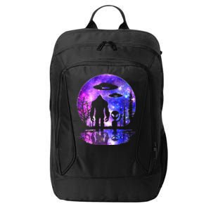 Alien And Bigfoot Full Moon Sasquatch UFO City Backpack