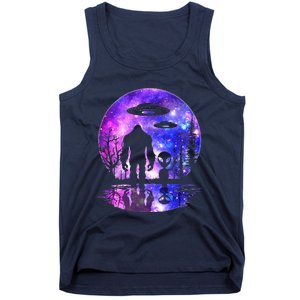 Alien And Bigfoot Full Moon Sasquatch UFO Tank Top