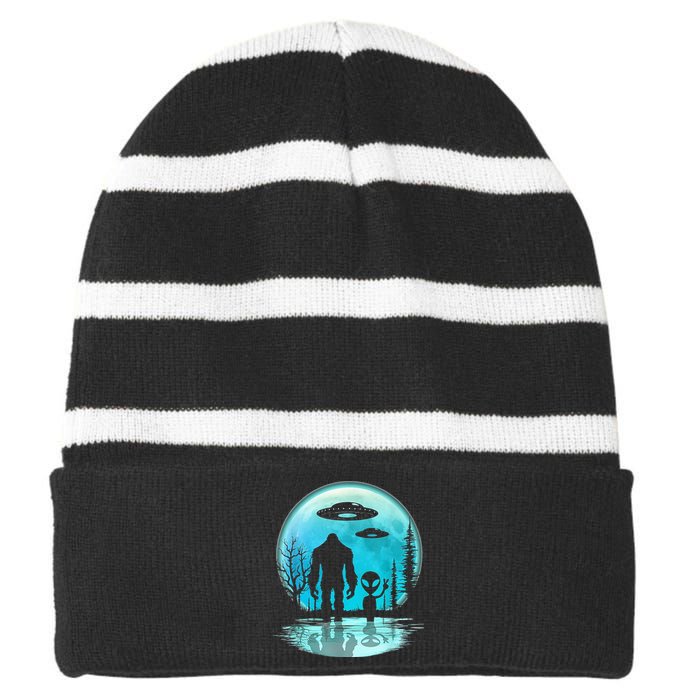 Alien And Bigfoot Moon Striped Beanie with Solid Band