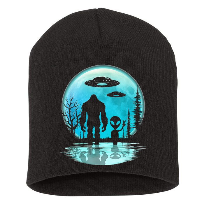 Alien And Bigfoot Moon Short Acrylic Beanie