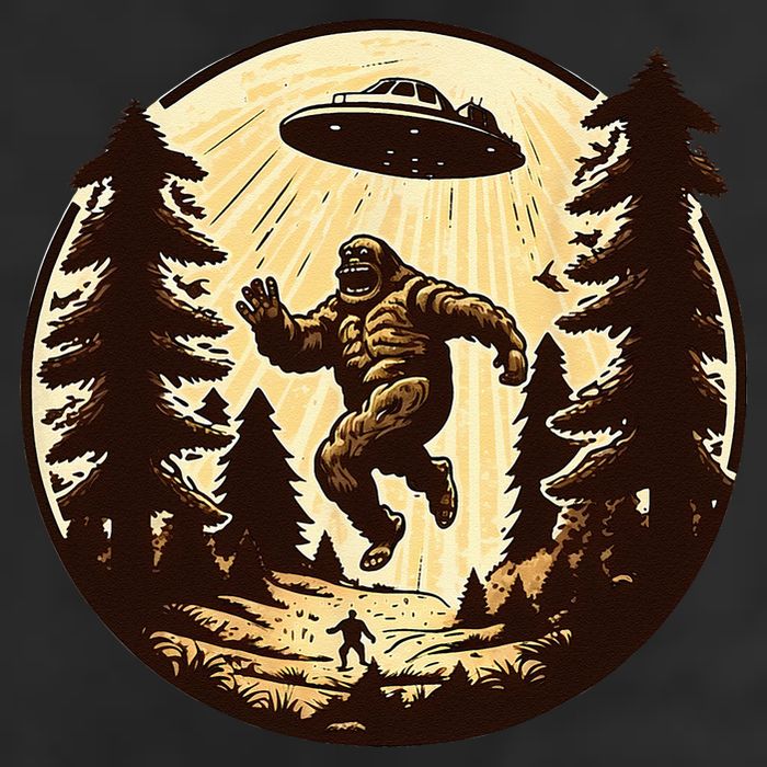 Alien And Bigfoot UFO Bigfoot Alien 7 Panel Mesh Trucker Snapback Hat