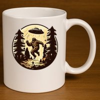 Alien And Bigfoot UFO Bigfoot Alien 11oz C Handle Ceramic Mug