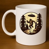 Alien And Bigfoot UFO Bigfoot Alien 11oz C Handle Ceramic Mug