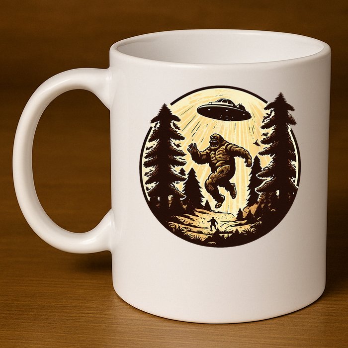 Alien And Bigfoot UFO Bigfoot Alien 11oz C Handle Ceramic Mug