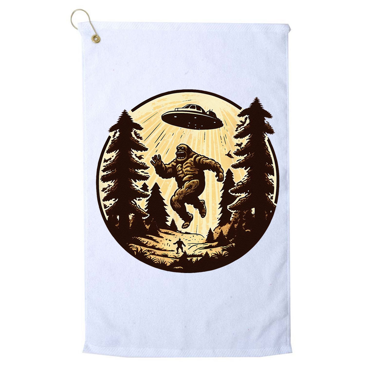 Alien And Bigfoot UFO Bigfoot Alien Golf Towel