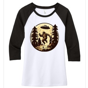 Alien And Bigfoot UFO Bigfoot Alien Women's Tri-Blend 3/4-Sleeve Raglan Shirt