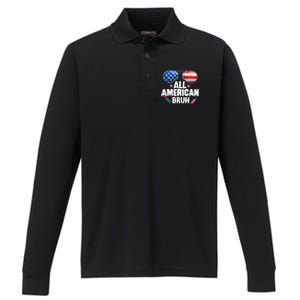 All American Bruh Fourth Of July American Performance Long Sleeve Polo