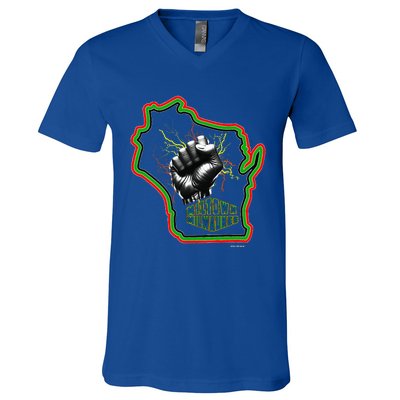 African American Blackpower Wisconsin Milwaukee Map V-Neck T-Shirt