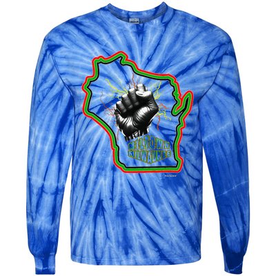 African American Blackpower Wisconsin Milwaukee Map Tie-Dye Long Sleeve Shirt