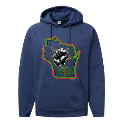 African American Blackpower Wisconsin Milwaukee Map Performance Fleece Hoodie