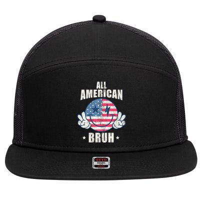 All American Bruh 4th Of July Boy Patriotic 7 Panel Mesh Trucker Snapback Hat