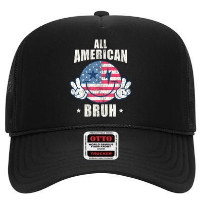 All American Bruh 4th Of July Boy Patriotic High Crown Mesh Back Trucker Hat