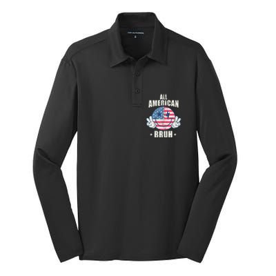 All American Bruh 4th Of July Boy Patriotic Silk Touch Performance Long Sleeve Polo