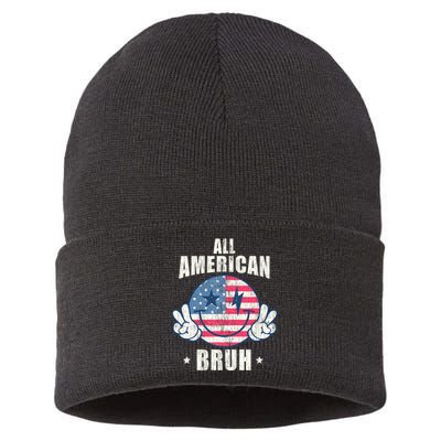 All American Bruh 4th Of July Boy Patriotic Sustainable Knit Beanie