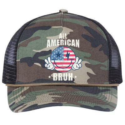 All American Bruh 4th Of July Boy Patriotic Retro Rope Trucker Hat Cap