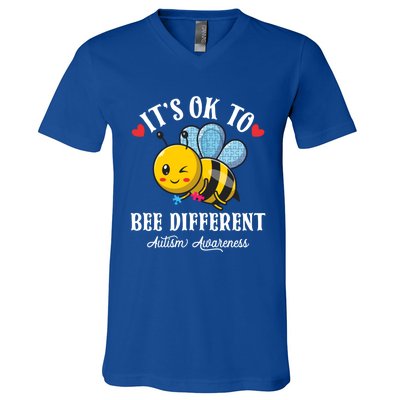 Autism Awareness Bee ItS Ok To Be Different Autistic Bees Gift V-Neck T-Shirt