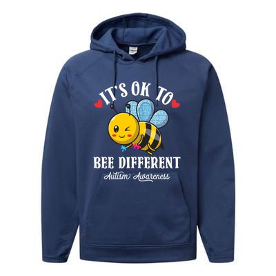 Autism Awareness Bee ItS Ok To Be Different Autistic Bees Gift Performance Fleece Hoodie