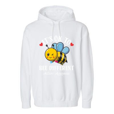 Autism Awareness Bee ItS Ok To Be Different Autistic Bees Gift Garment-Dyed Fleece Hoodie