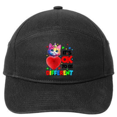 Autism Awareness Cat ItS Ok To Be Different Funny Autistic Gift 7-Panel Snapback Hat