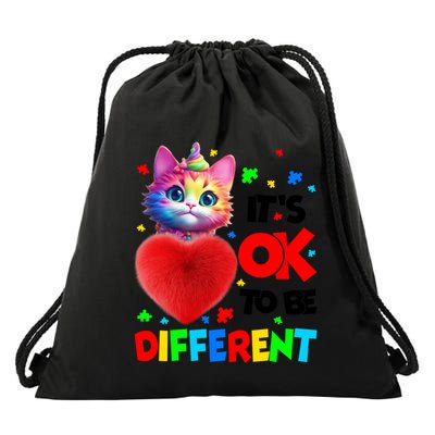 Autism Awareness Cat ItS Ok To Be Different Funny Autistic Gift Drawstring Bag