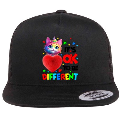 Autism Awareness Cat ItS Ok To Be Different Funny Autistic Gift Flatbill Hat