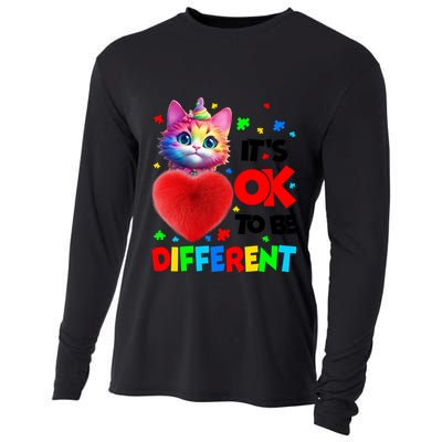 Autism Awareness Cat ItS Ok To Be Different Funny Autistic Gift Cooling Performance Long Sleeve Crew