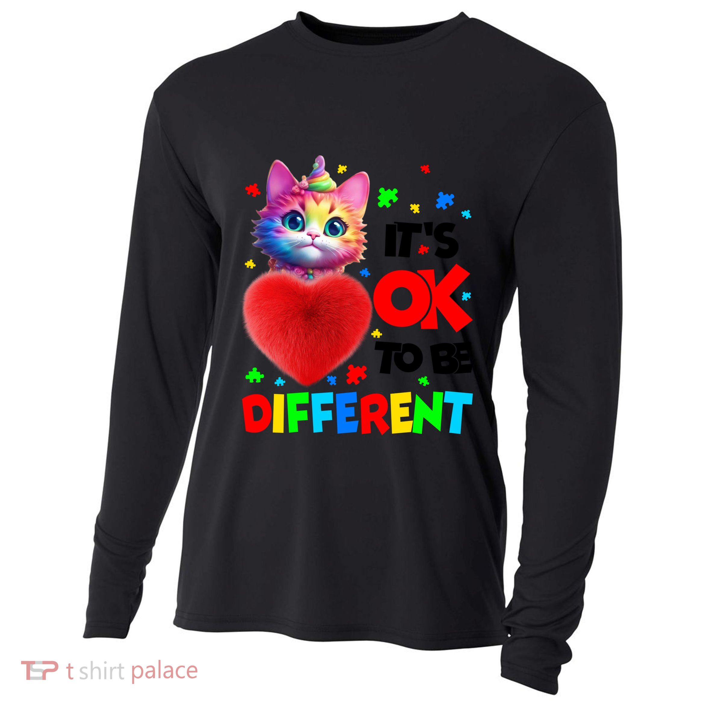 Autism Awareness Cat ItS Ok To Be Different Funny Autistic Gift Cooling Performance Long Sleeve Crew