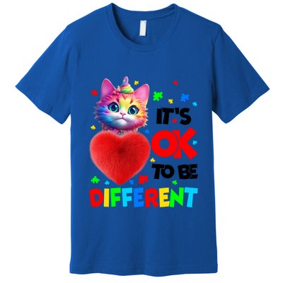 Autism Awareness Cat ItS Ok To Be Different Funny Autistic Gift Premium T-Shirt