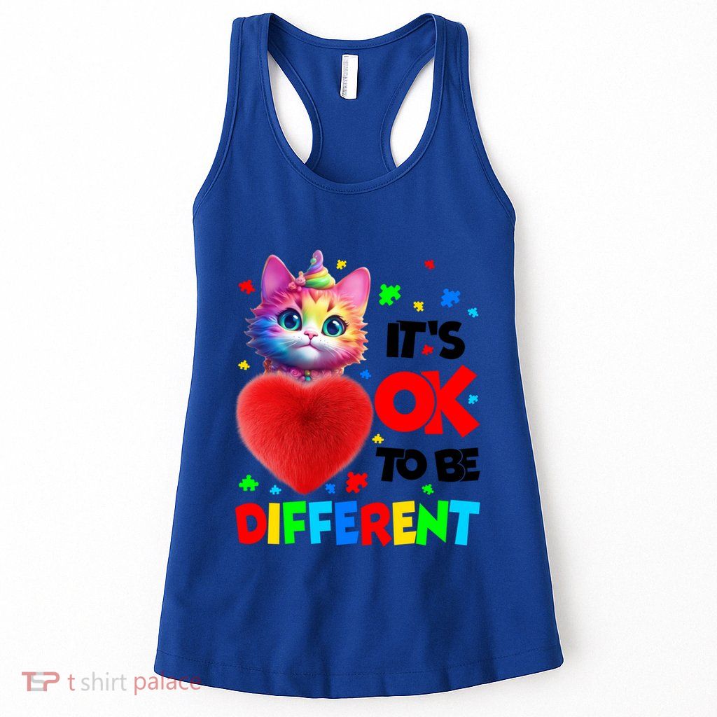 Autism Awareness Cat ItS Ok To Be Different Funny Autistic Gift Womens Tank Top