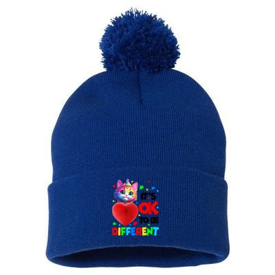 Autism Awareness Cat ItS Ok To Be Different Funny Autistic Gift Pom Pom 12in Knit Beanie