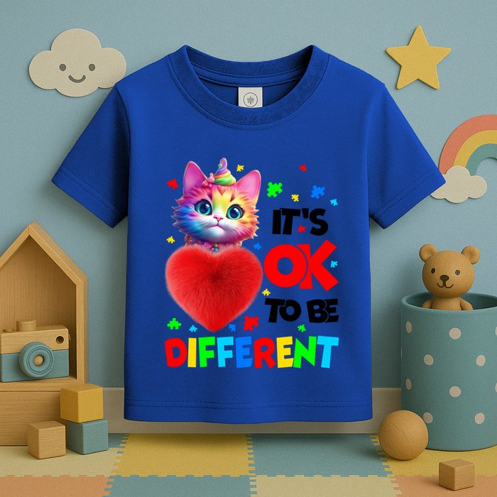 Autism Awareness Cat ItS Ok To Be Different Funny Autistic Gift Toddler T-Shirt