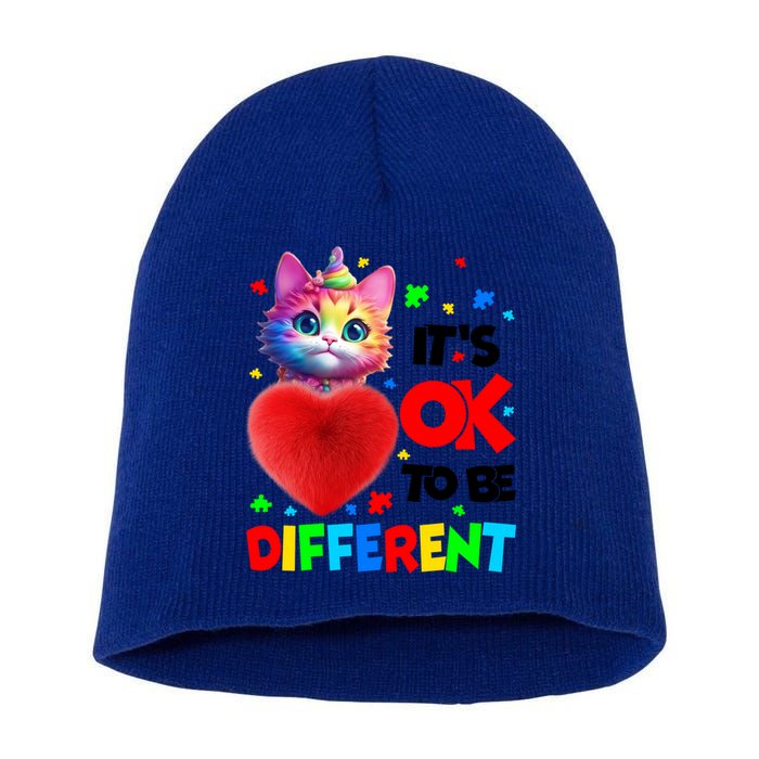 Autism Awareness Cat ItS Ok To Be Different Funny Autistic Gift Short Acrylic Beanie