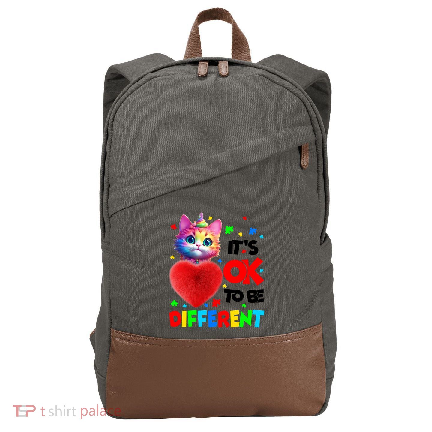 Autism Awareness Cat ItS Ok To Be Different Funny Autistic Gift Cotton Canvas Backpack