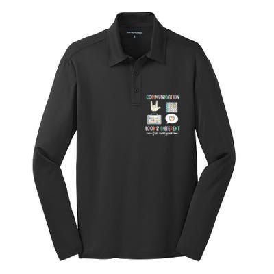 Autism Awareness Communication Looks Different For Everyone Gift Silk Touch Performance Long Sleeve Polo