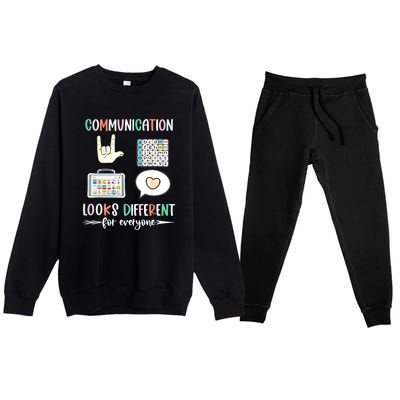 Autism Awareness Communication Looks Different For Everyone Gift Premium Crewneck Sweatsuit Set