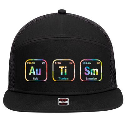 Autism Awareness Chemistry Elets Periodic Table Tie Dye Gift 7 Panel Mesh Trucker Snapback Hat